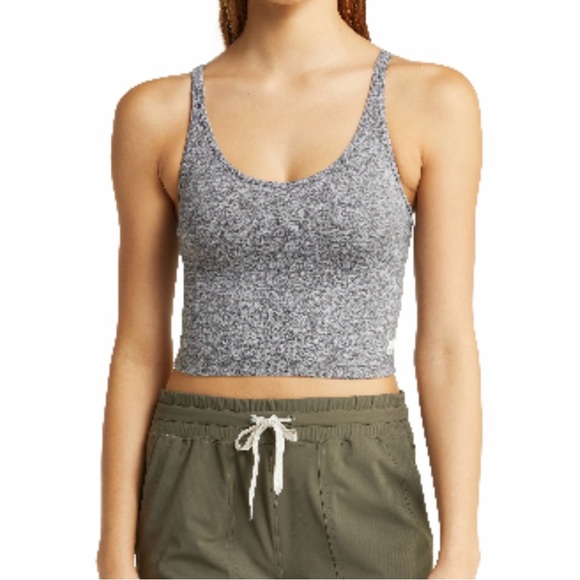 Vuori Halo Performance Crop Top in Heather Grey - Picture 1 of 9
